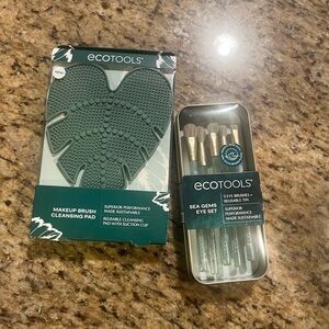Ecotools Sea Gems eye brush set and monstera shaped makeup brush cleanser pad